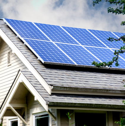 Solar panels on residential roof