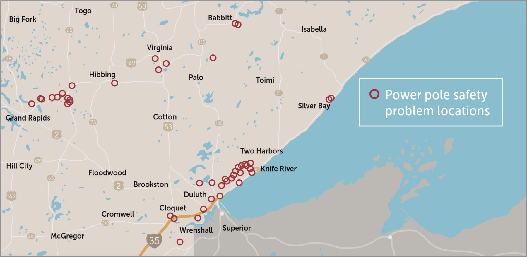 Picture of Power pole safety problem locations