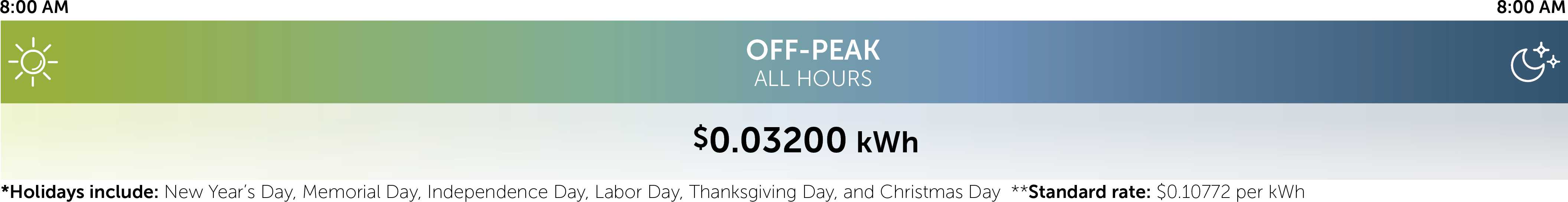 Weekend and Holiday* EV Service Time-of-Day Hours